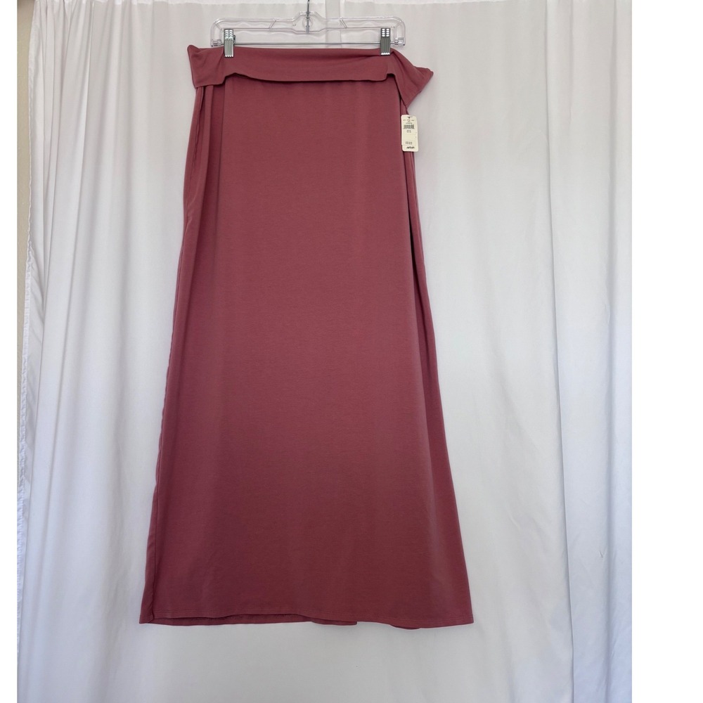 Aerie Foldover Maxi Skirt XL Rose Pink Jersey Knit Straight Long Skirt Boho